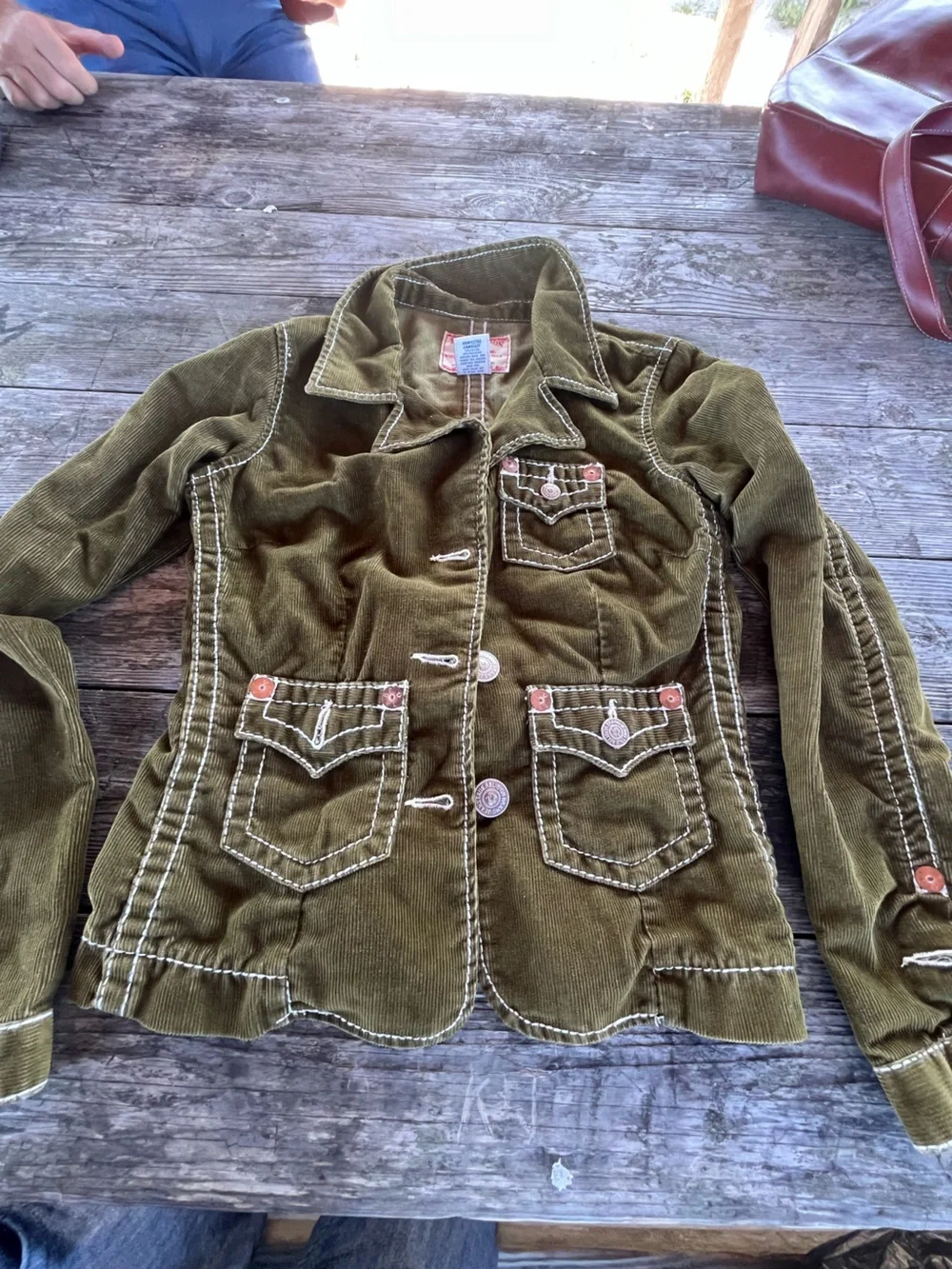 True Religion Olive Green Corduroy Jacket like new, sz girls L/ ( fits womens2